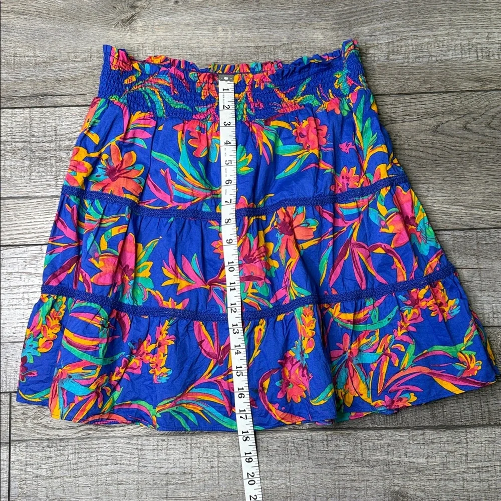 J Crew Smocked Tiered Mini Skirt Floral Summer Party Pull On Lined Vacation